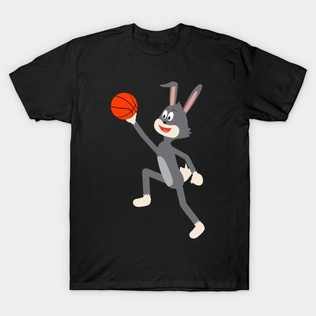 Cartoon Rabbit Basketball Rebound T-Shirt by HappyGiftArt